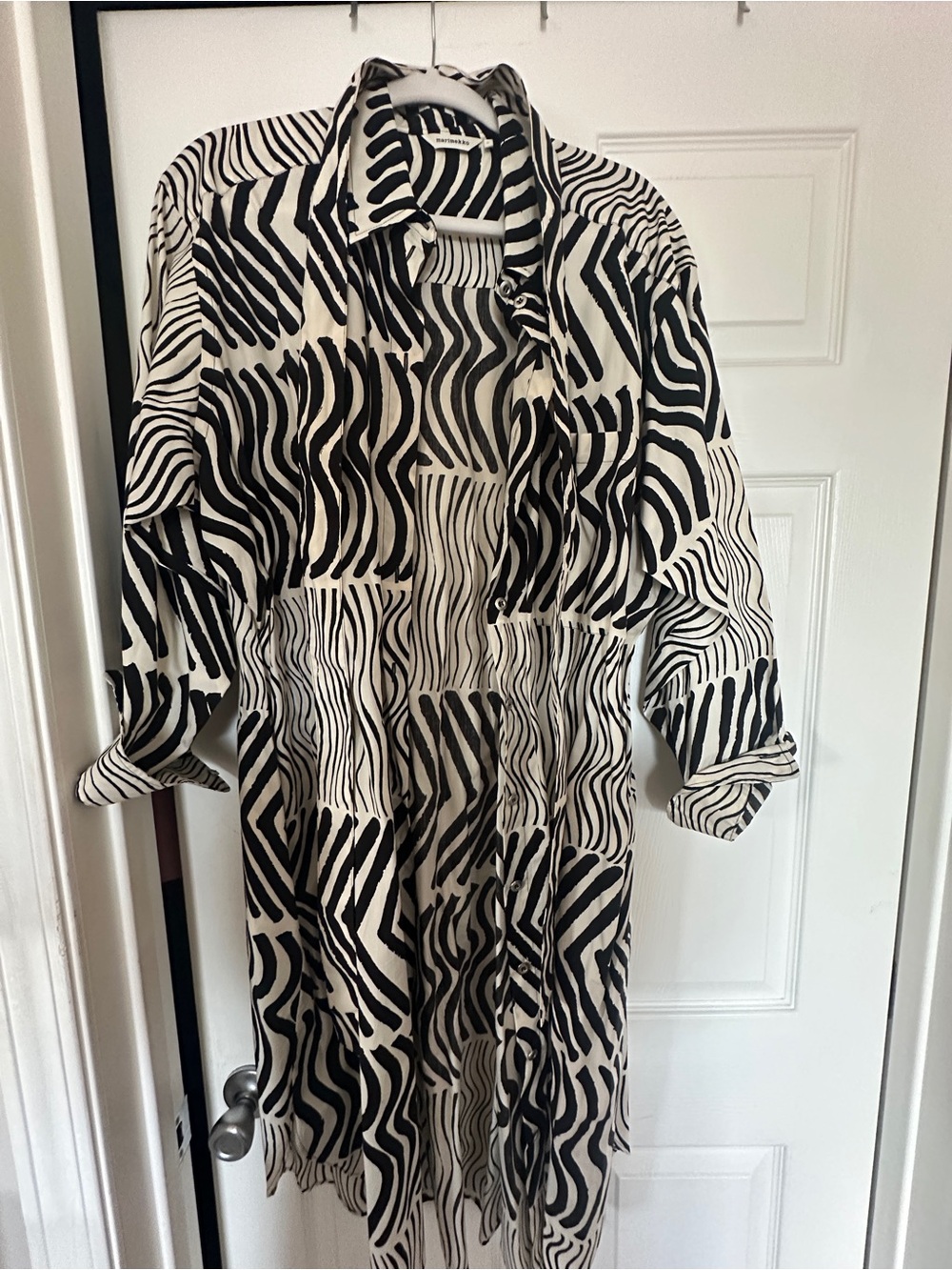 Marimekko Black & White Zebra Print Tie-Waist Shirt Dress - Picture 3 of 4